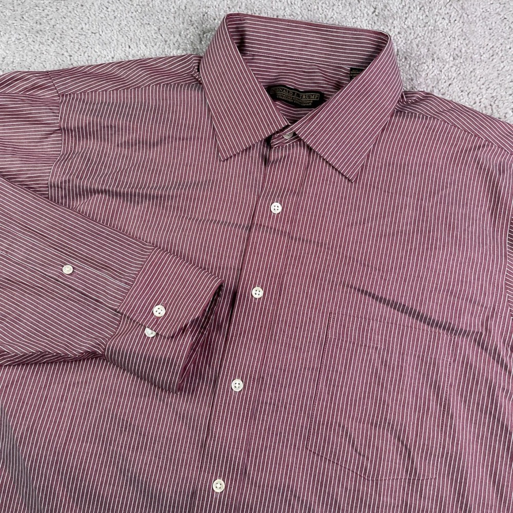 Donald J Trump Shirt Men 17 36 Burgundy Striped Regular Fit Signature Collection